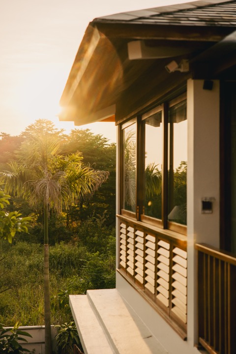 Side of a villa at golden hour